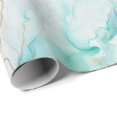 Papier Cadeau Marbre d'encre or Mint Aqua (Coin rond)