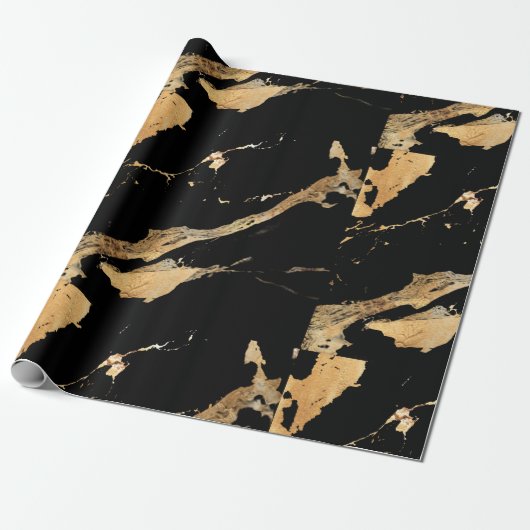 Papier Cadeau Marbre doré noir (Déroulé)
