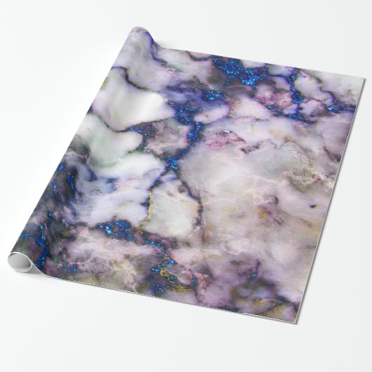 Papier Cadeau Marbre gris avec Parties scintillant bleue (Déroulé)