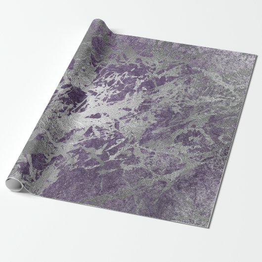 Papier Cadeau Marbre gris-violet argenté Brillant en métal (Déroulé)