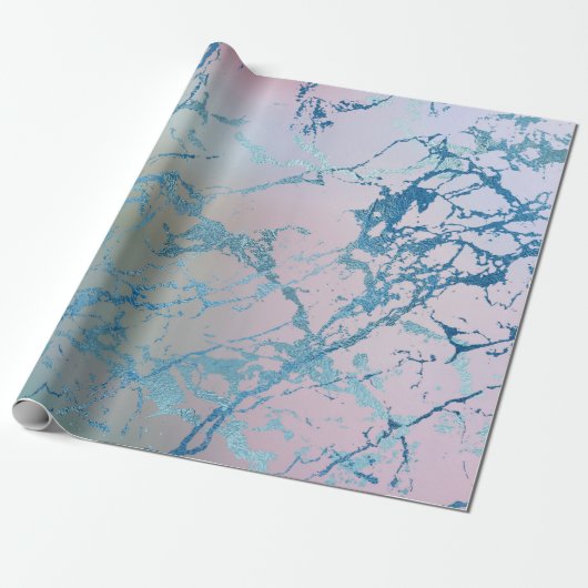 Papier Cadeau Marbre iridescent | Faux bleu rose holographique t (Déroulé)