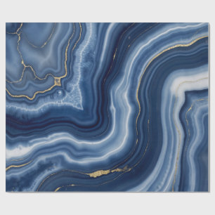 Papier Cadeau Marbre Liquide Abstrait Bleu Nuit et Or Élégant