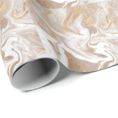 Papier Cadeau Marbre liquide beige, art de la ligne dorée. (Coin rond)