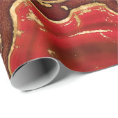 Papier Cadeau Marbre liquide rouge et or Abstrait (Coin rond)