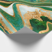Papier Cadeau Marbre liquide vert et or abstrait (Coin)