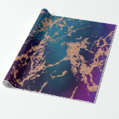 Papier Cadeau Marbre Luxe Moody | Violet foncé et or rose sarcel (Déroulé)