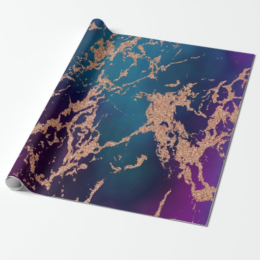 Papier Cadeau Marbre Luxe Moody | Violet foncé et or rose sarcel (Déroulé)
