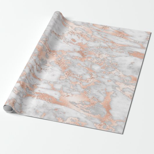 Papier Cadeau Marbre moderne blanc et or rose (Déroulé)
