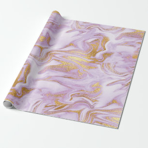 Papier Cadeau Marbre moderne violet clair, blanc et or