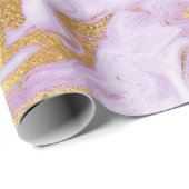 Papier Cadeau Marbre moderne violet clair, blanc et or (Coin rond)