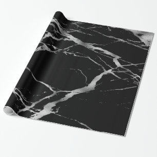 Papier Cadeau Marbre noir argenté tendance brillant