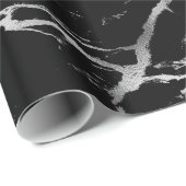 Papier Cadeau Marbre noir argenté tendance brillant (Coin rond)