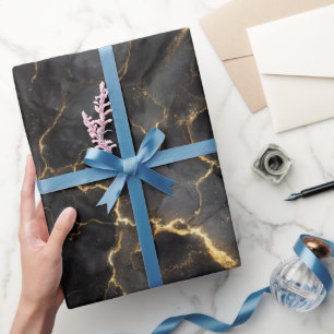 Papier Cadeau Marbre noir doré Luxe Motif abstrait