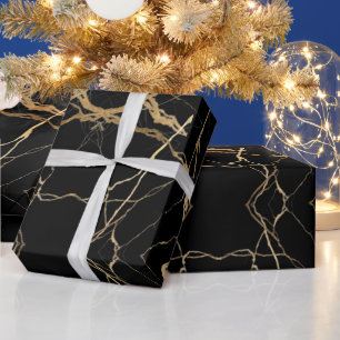 Papier Cadeau Marbre noir et or moderne Minimaliste Luxe
