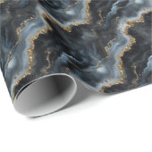 Papier Cadeau Marbre Noir, Gris & Or  (Coin rond)