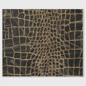 Papier Cadeau Marbre noir liquide Faux Crocodile et or (Plat)