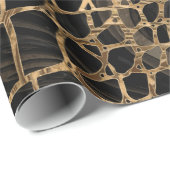 Papier Cadeau Marbre noir liquide Faux Crocodile et or (Coin rond)