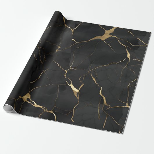 Papier Cadeau Marbre Noir Or (Déroulé)