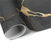 Papier Cadeau Marbre Noir Or (Coin rond)