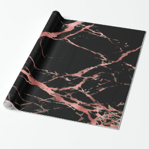 Papier Cadeau Marbre noir rose tendance brillant
