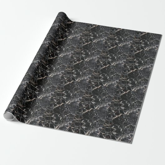 Papier Cadeau Marbre noir : texture abstraite naturelle. (Déroulé)
