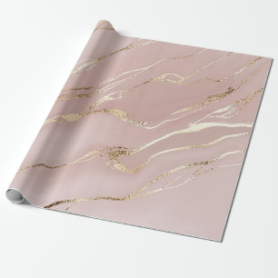 Papier Cadeau Marbre rose aux veines dorées