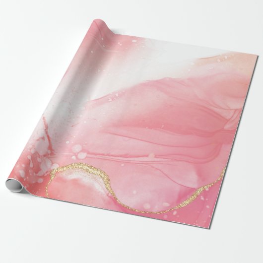 Papier Cadeau Marbre rose avec paillettes tout usage  (Déroulé)