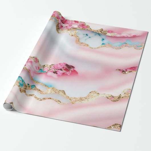 Papier Cadeau Marbre rose clair Agate Collection populaire (Déroulé)
