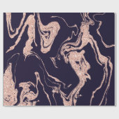 Papier Cadeau marbre Rose en parties scintillant d'or bleu marin (Plat)