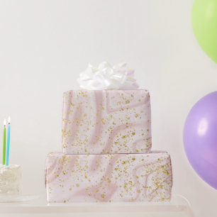 Papier Cadeau Marbre rose et blanc tourbillonnant avec paillette
