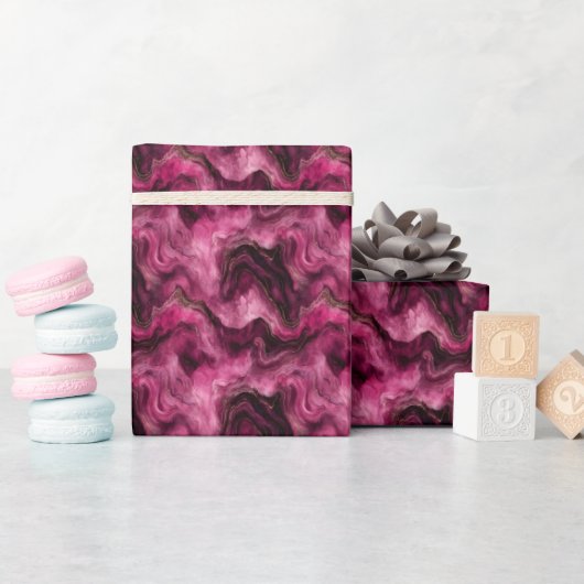 Papier Cadeau Marbre Rose Foncé & Or (Baby Shower)