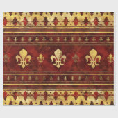 Papier Cadeau Marbre rouge et or Fleur de lis (Plat)
