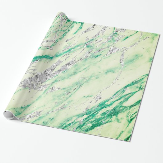 Papier Cadeau Marbre Tiffany Silver Grey Green Mint Stone Pastel (Déroulé)