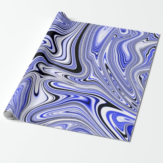 Papier Cadeau Marbre Tourbillonnant Bleu Tendance (Déroulé)