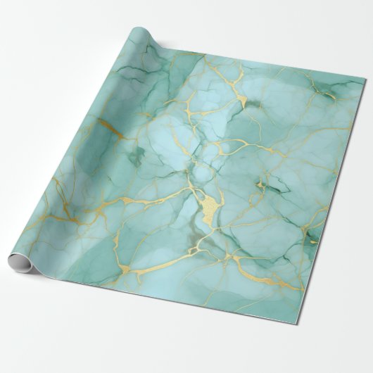 Papier Cadeau Marbre Turquoise (Déroulé)