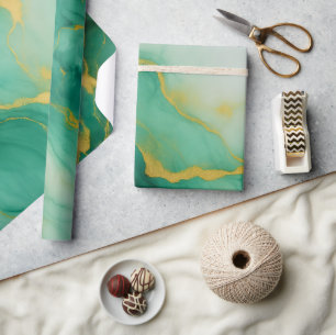 Papier Cadeau Marbre Vert Abstrait