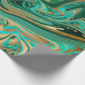 Papier Cadeau Marbre vert et or liquide (Coin)