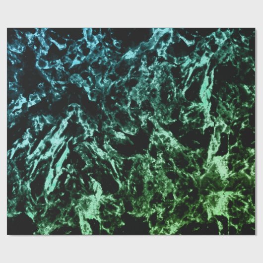 Papier Cadeau Marbre vert sur noir (Plat)