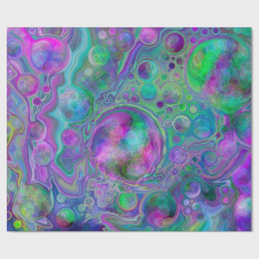 Papier Cadeau Marbre violet, vert et bleu Fluid Art Anniversaire (Plat)