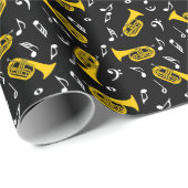 Papier Cadeau Marching Baritone Music Notes Bass Clefs (Coin rond)