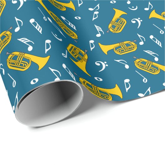 Papier Cadeau Marching Baritone Music Notes Bass Clefs (Coin rond)