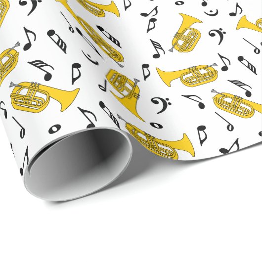 Papier Cadeau Marching Baritone Music Notes Bass Clefs (Coin rond)