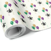 Papier Cadeau Mardi Gras Black FleurDeLis avec des ballons sur i (Coin rond)