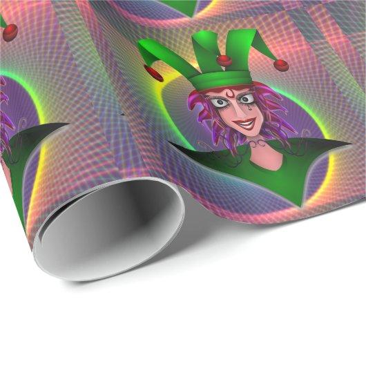 Papier Cadeau Mardi Gras Carnival Jester (Coin rond)