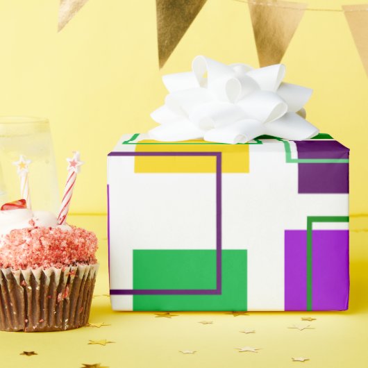 Papier Cadeau Mardi Gras Carrés et grands titres (Fête d'anniversaire)