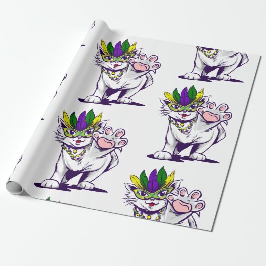 Papier Cadeau mardi gras cat funny kitten (Déroulé)