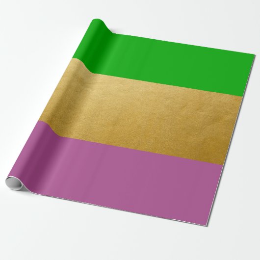 Papier Cadeau Mardi Gras Enveloppant Vert Violet Or Jaune (Déroulé)