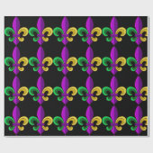 Papier Cadeau Mardi Gras Fleur de Lis Carnaval Purple Green Cade (Plat)