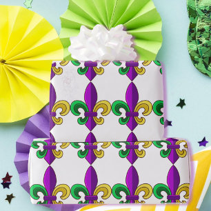Papier Cadeau Mardi Gras Fleur de Lis Carnaval Purple Green Cade