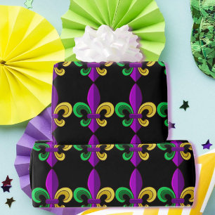 Papier Cadeau Mardi Gras Fleur de Lis Carnaval Purple Green Cade